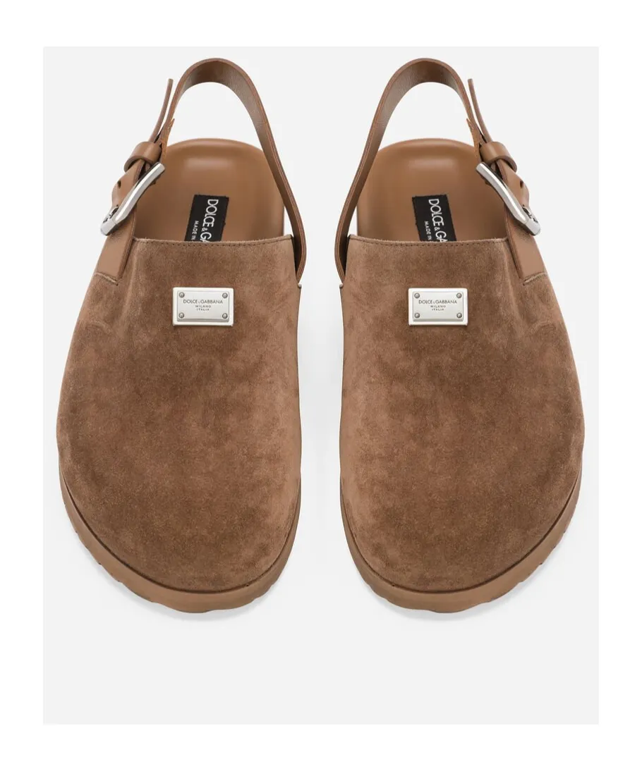 Logo Plaque Round Toe Mules