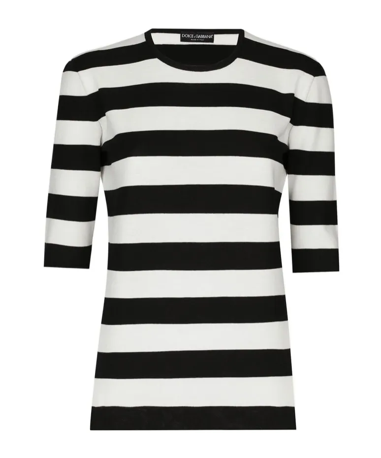 Stripe Inlaid Crewneck Sweater