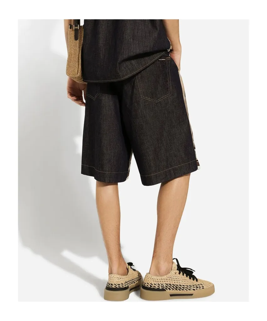 Floral-Print Panelled Denim Shorts