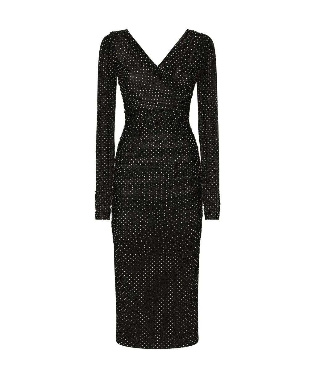 Polka-Dot Printed Midi Tulle Dress