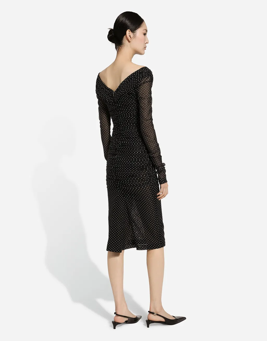 Polka-Dot Printed Midi Tulle Dress
