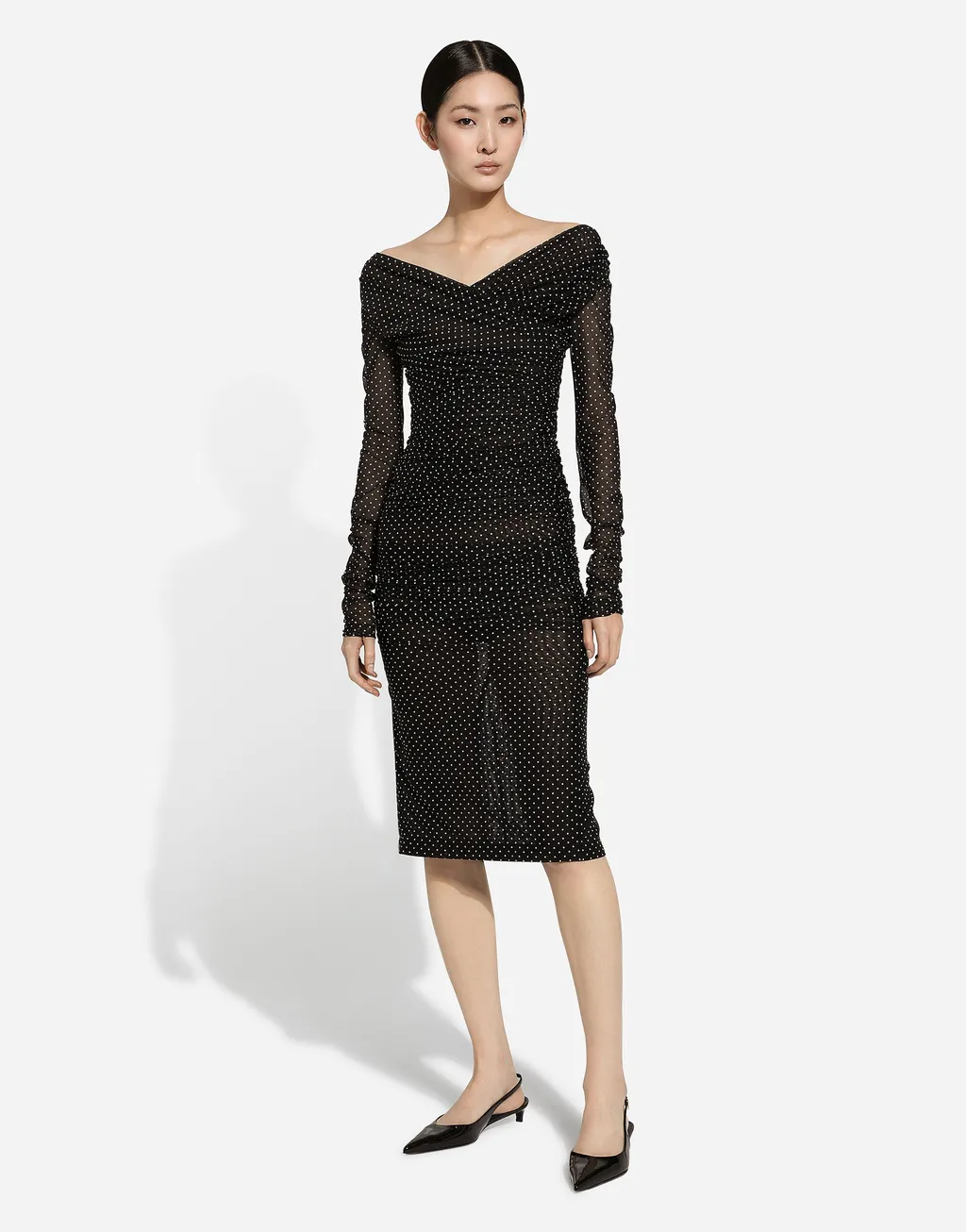 Polka-Dot Printed Midi Tulle Dress