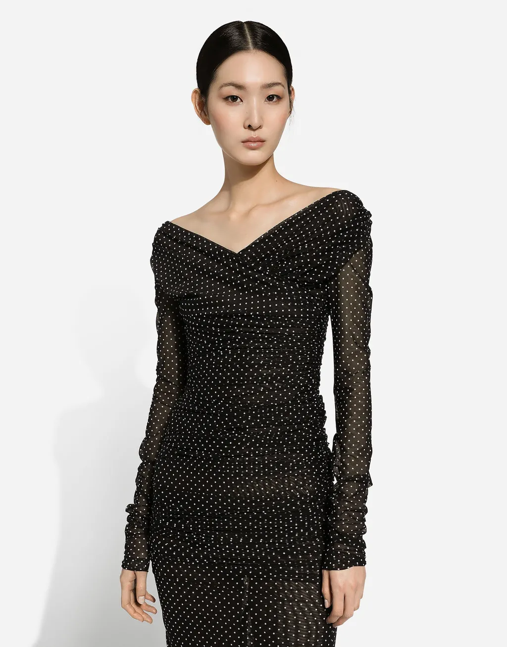 Polka-Dot Printed Midi Tulle Dress
