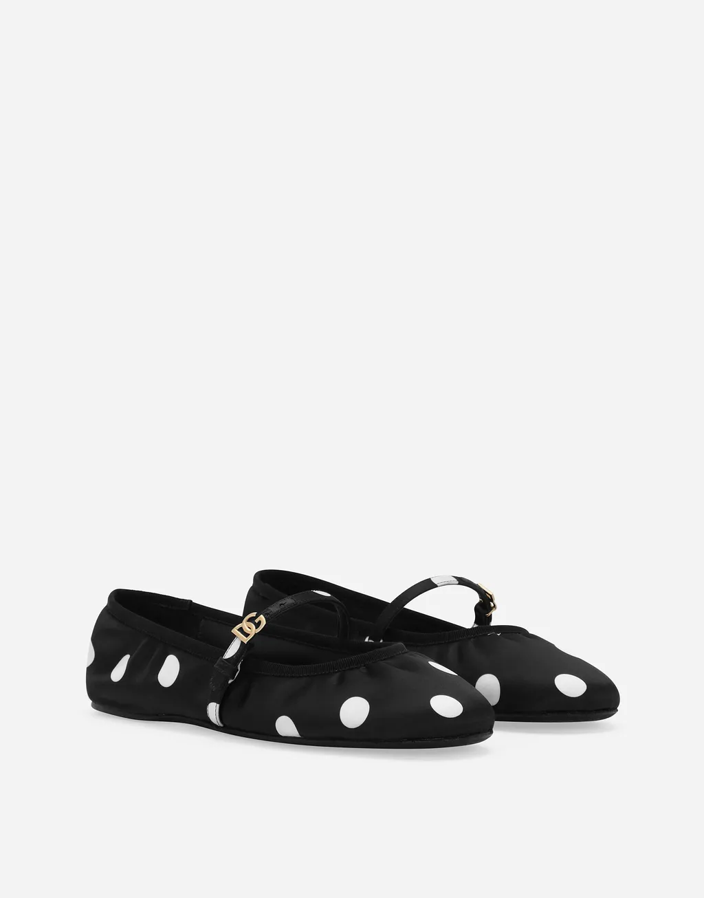 Polka-Dot Printed Satin Ballet Flats