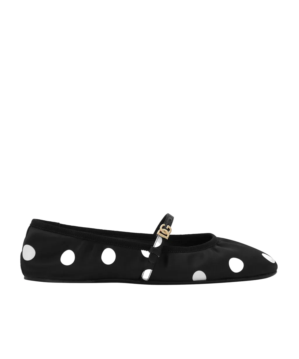 Polka-Dot Printed Satin Ballet Flats
