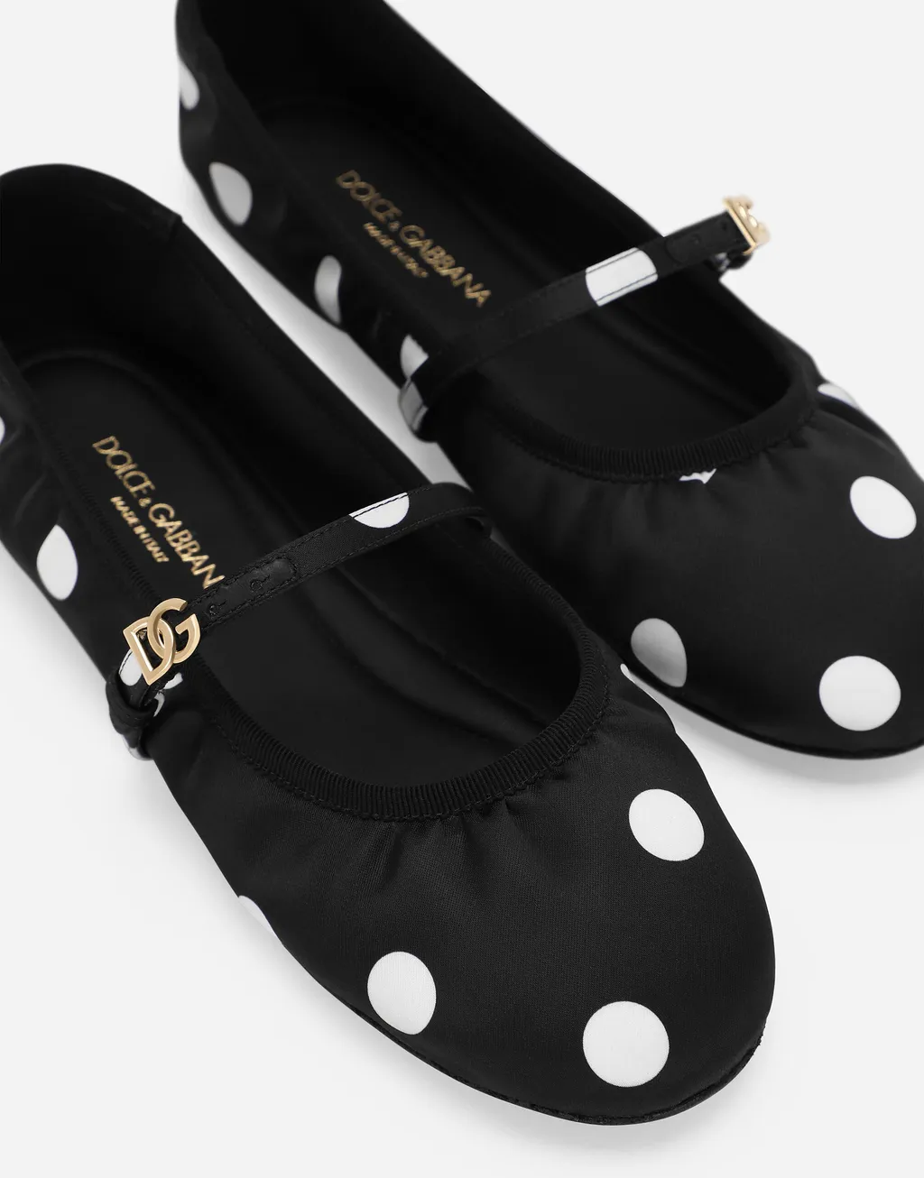 Polka-Dot Printed Satin Ballet Flats