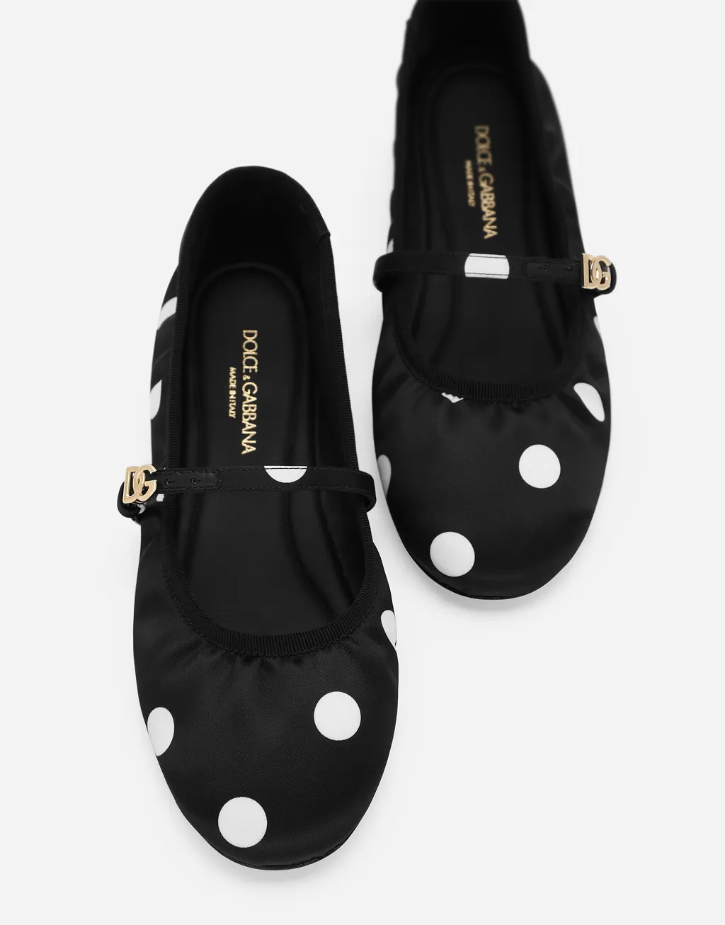 Polka-Dot Printed Satin Ballet Flats