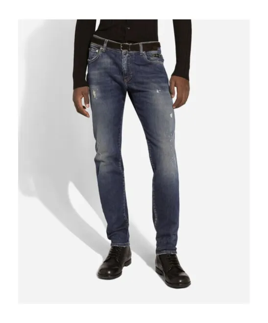 Dg Logo Chain Distressed Skinny Jeans