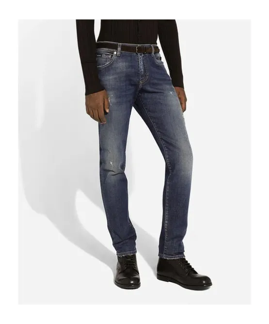 Dg Logo Chain Distressed Skinny Jeans