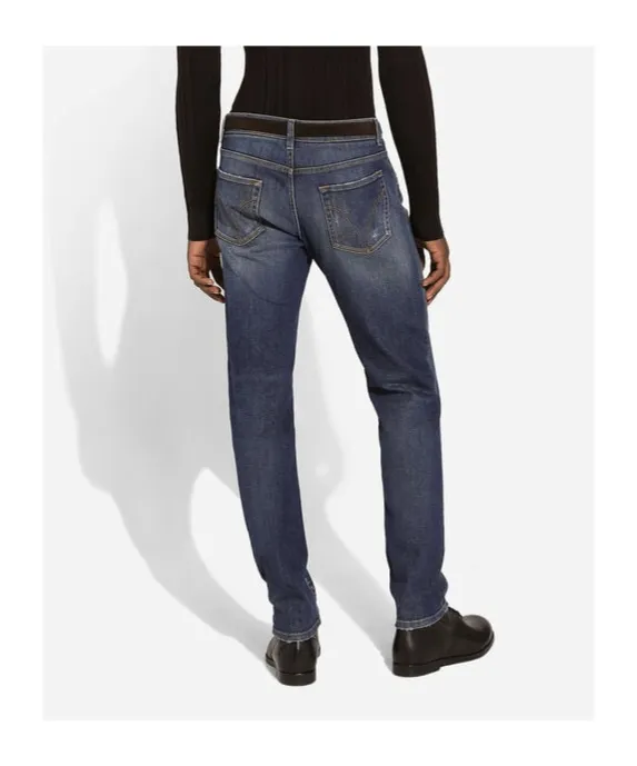 Dg Logo Chain Distressed Skinny Jeans