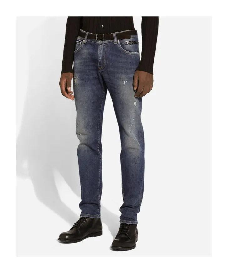 Dg Logo Chain Distressed Skinny Jeans