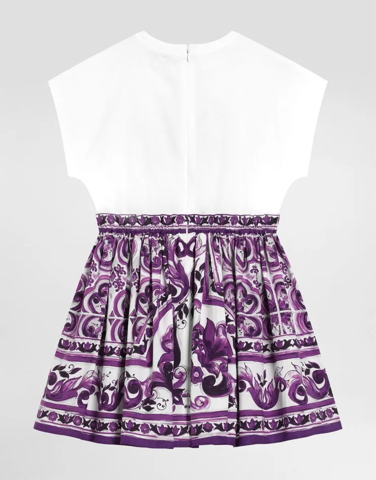 Majolica-Print Short-Sleeved Dress