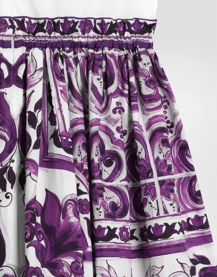 Majolica-Print Short-Sleeved Dress