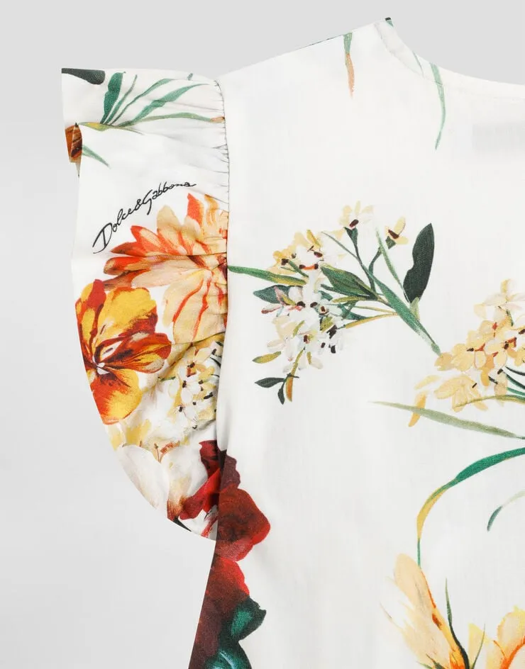 Flower-Print Poplin Dress