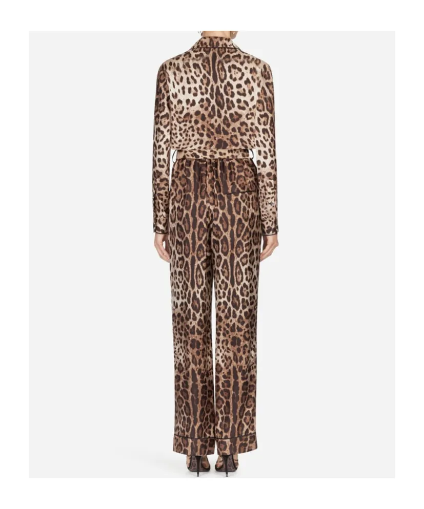 Leopard-Printed Long-Sleeved Pajama Jumpsuit