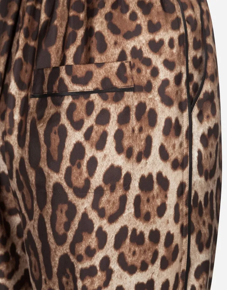 Leopard-Printed Long-Sleeved Pajama Jumpsuit