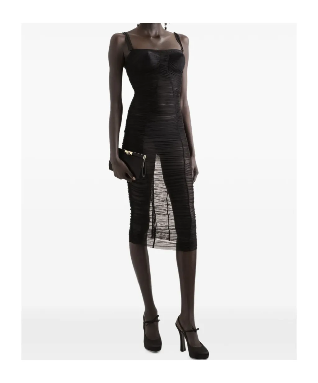 X Kim Draped Tulle Midi Dress