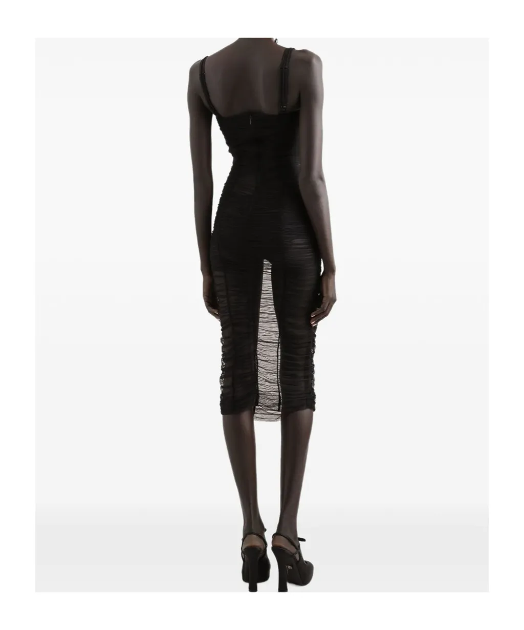 X Kim Draped Tulle Midi Dress