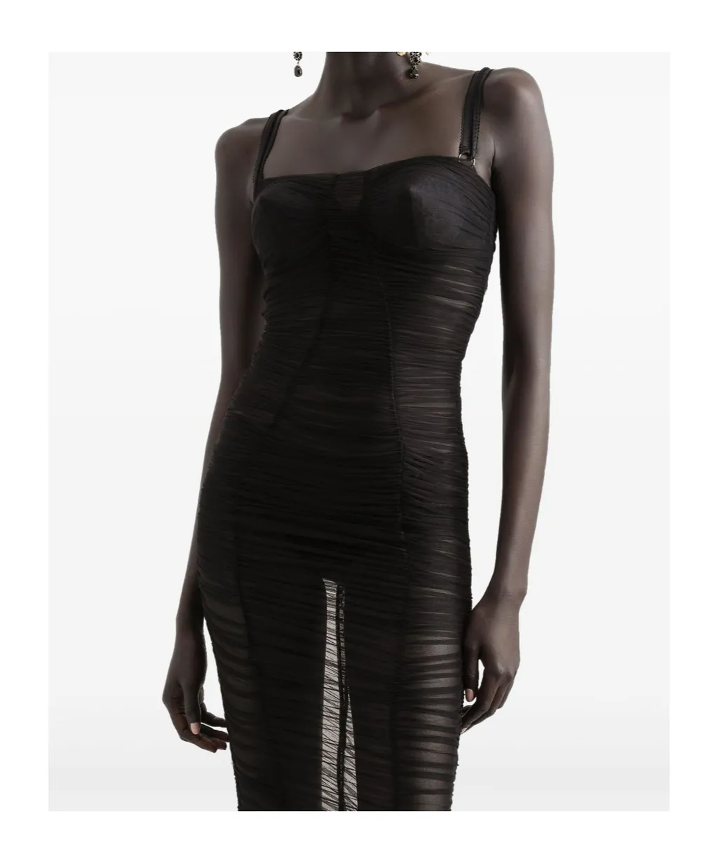 X Kim Draped Tulle Midi Dress