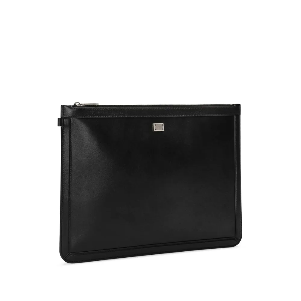 Logo Plaque Zipped Clutch Bag