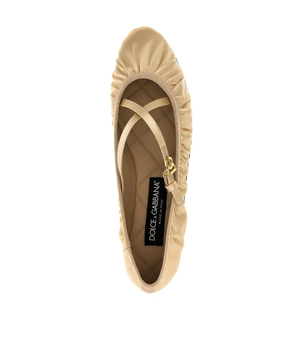 Logo Buckle Ruched Detailed Ballet Flats