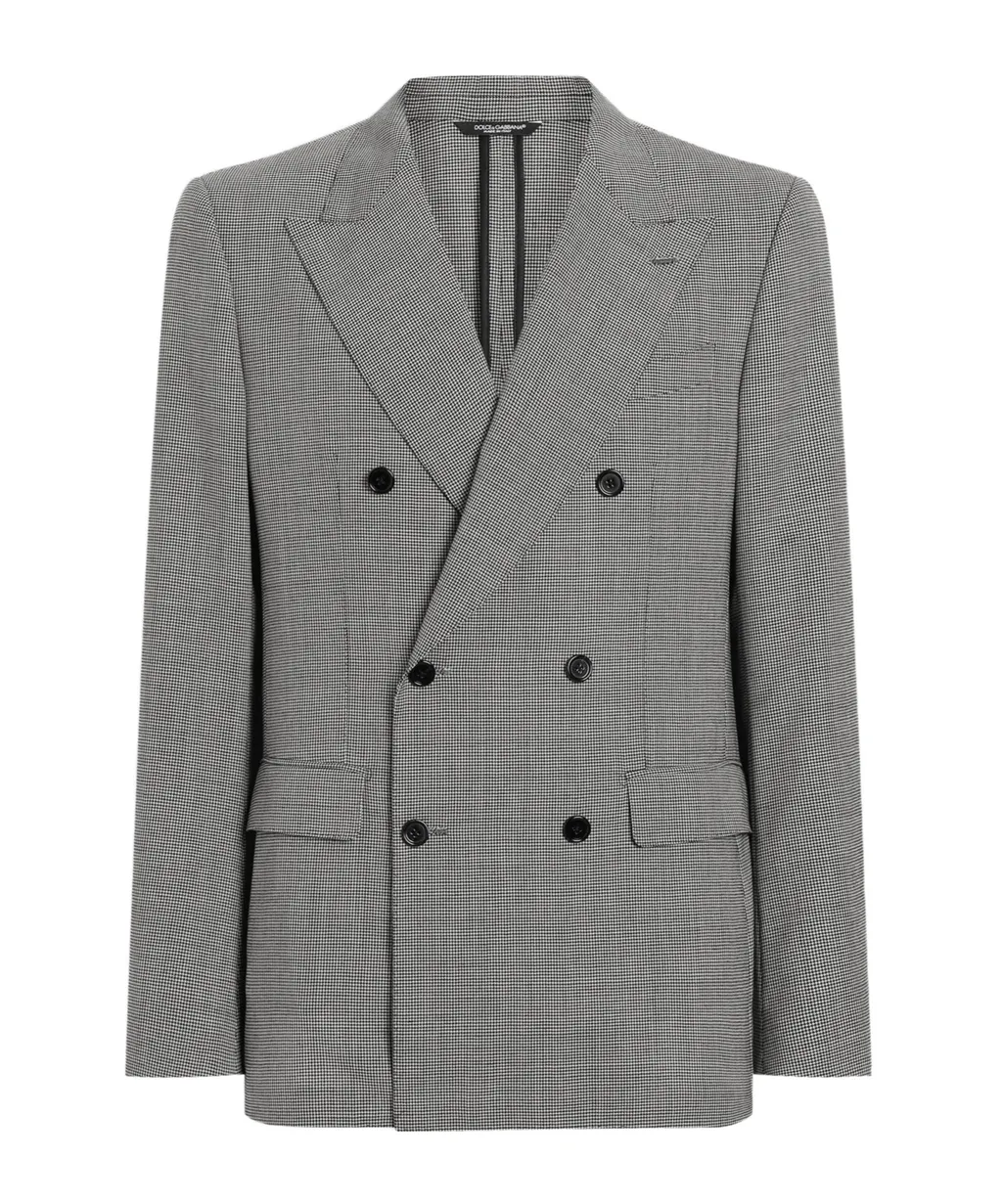 Houndstooth-Pattern Double-Breasted Blazer