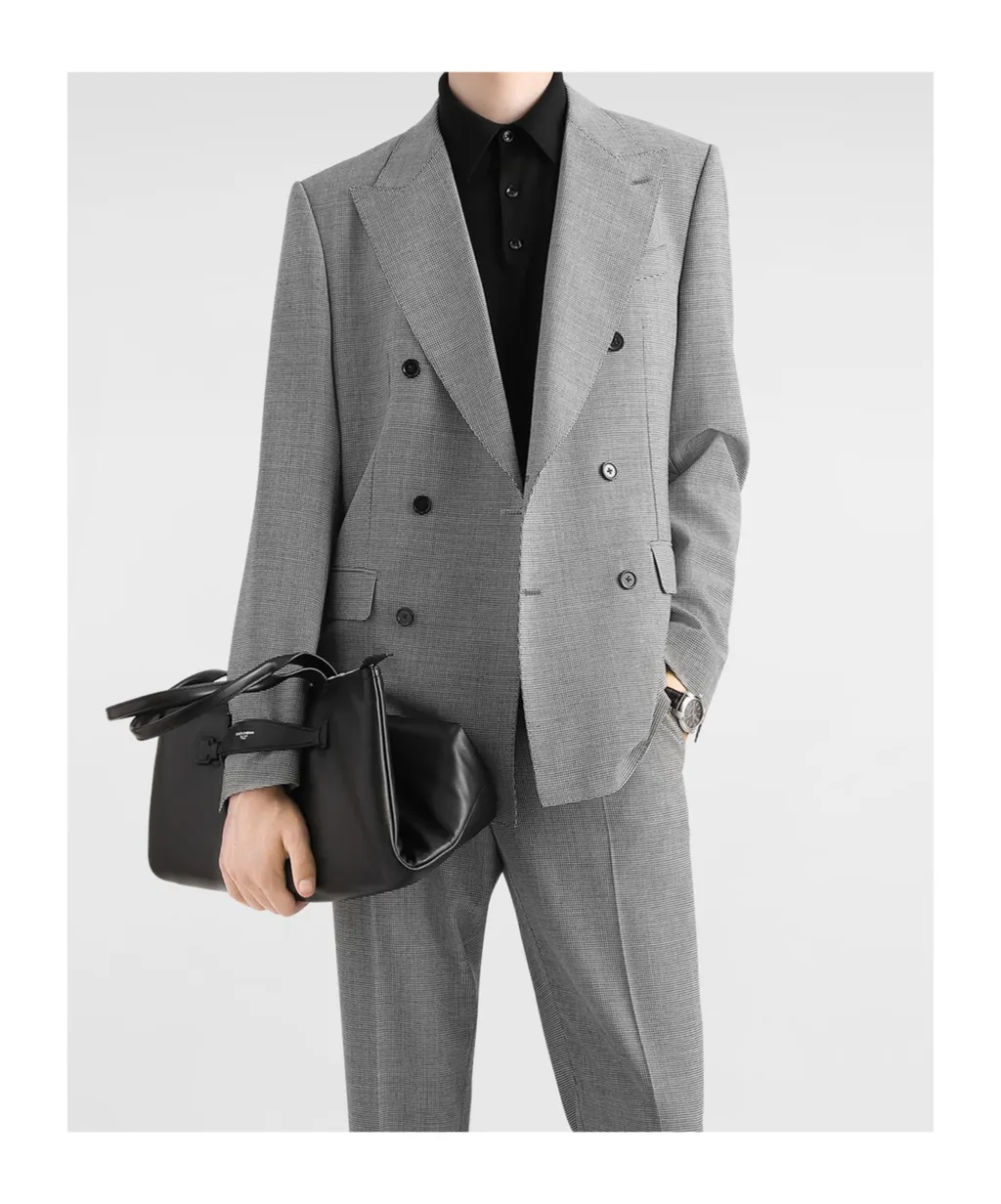 Houndstooth-Pattern Double-Breasted Blazer