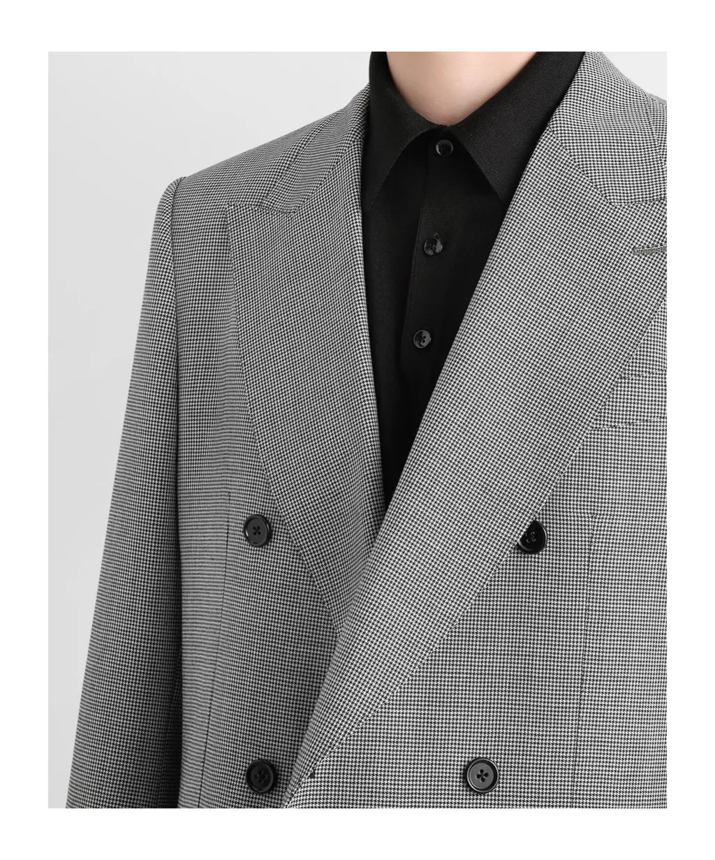 Houndstooth-Pattern Double-Breasted Blazer
