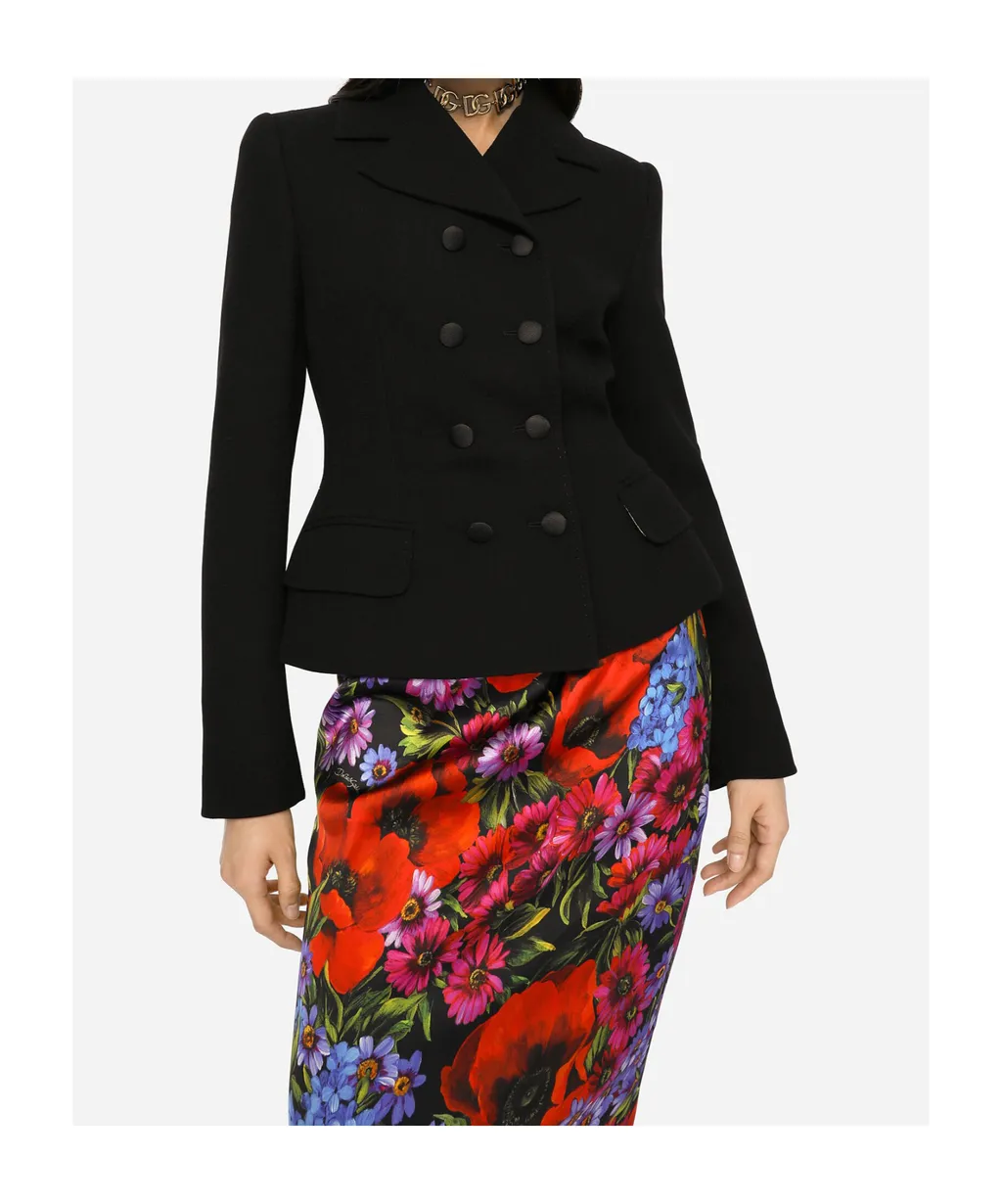 Notched-Collar Double-Breasted Blazer