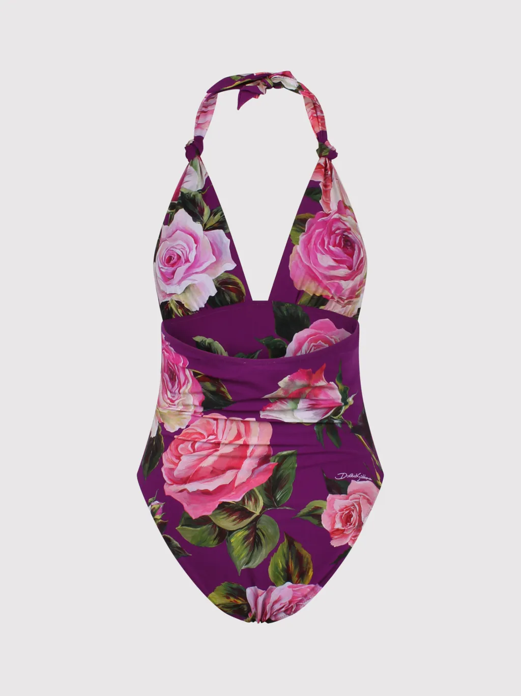Rose Printed One-Piece V-Neck Swimsuit