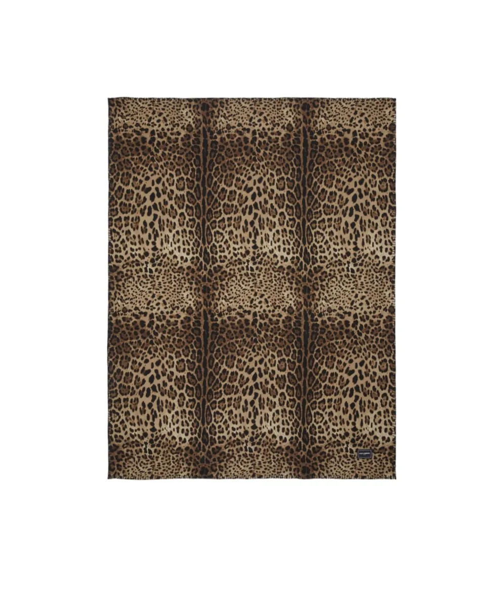 Logo-Patch Leopard-Printed Blanket