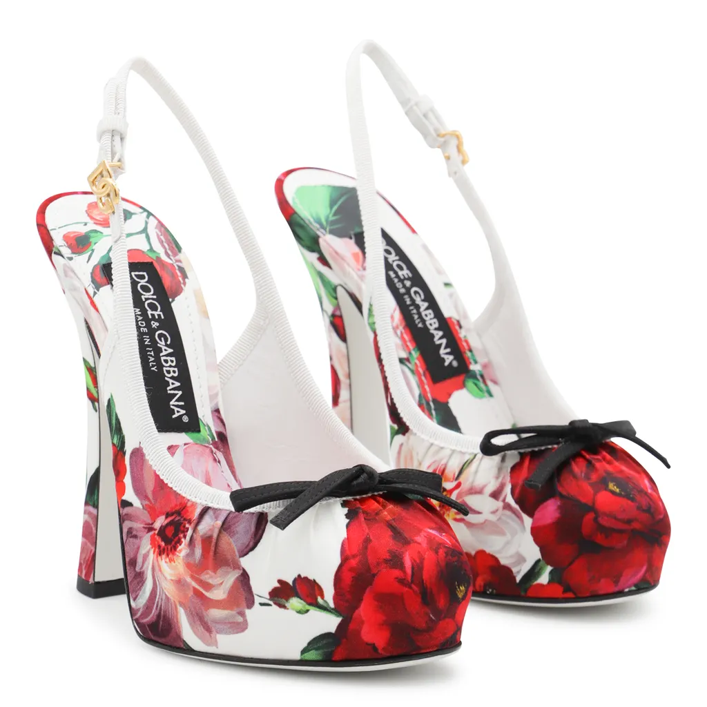 Floral Printed Satin Slingbacks