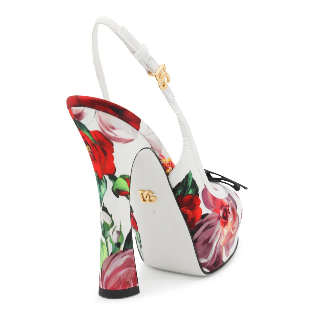 Floral Printed Satin Slingbacks
