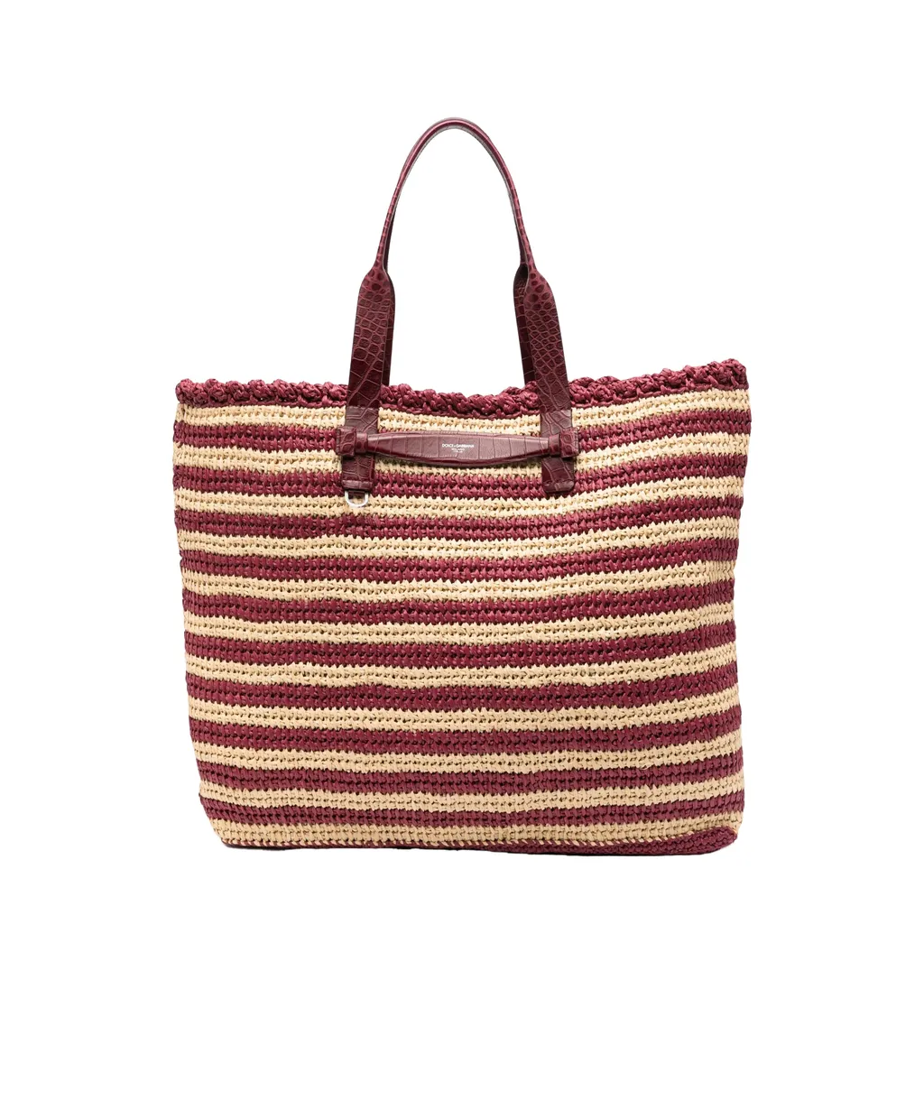 Striped Raffia Tote Bag