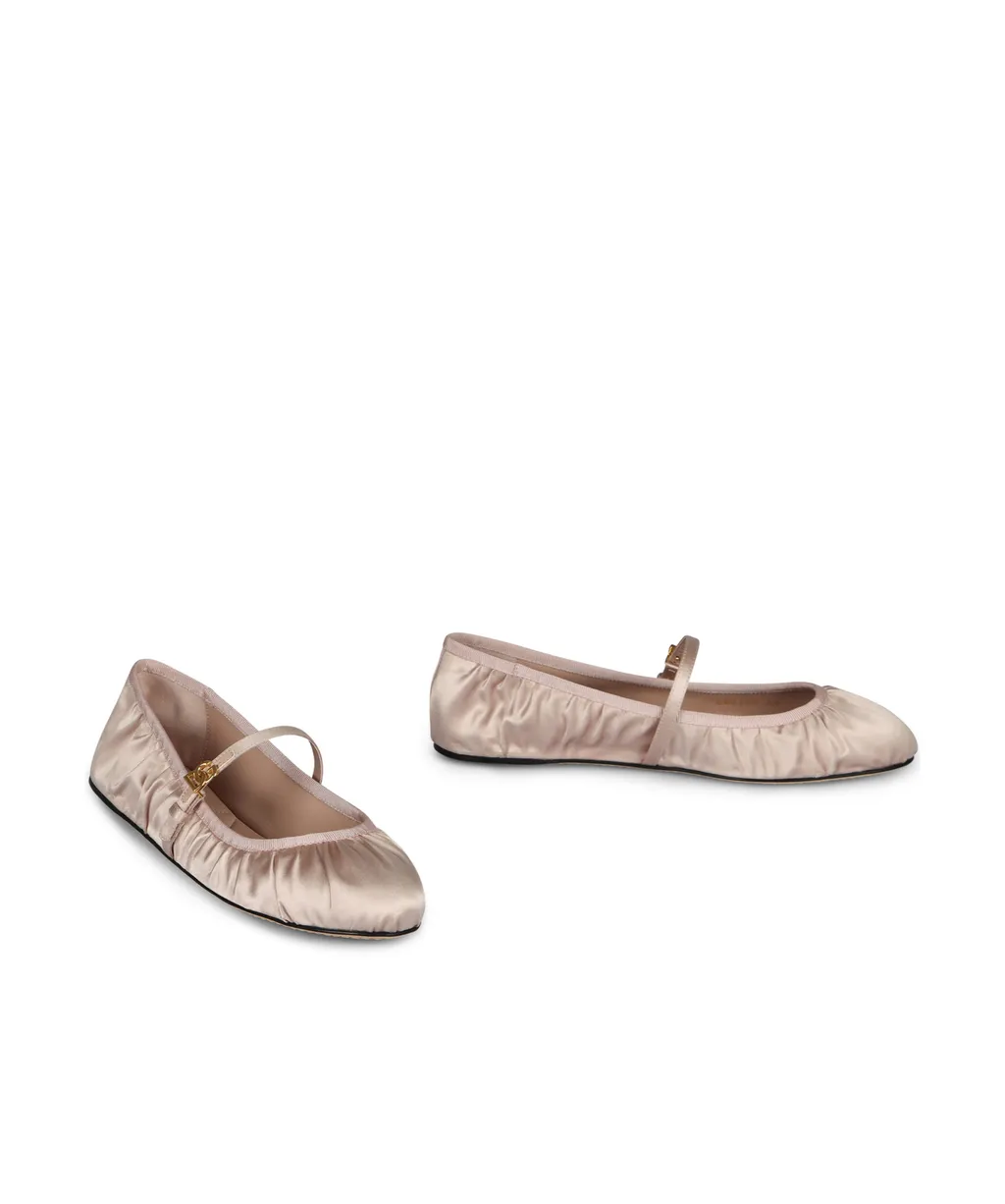 Dg Logo Plaque Satin Ballet Flats