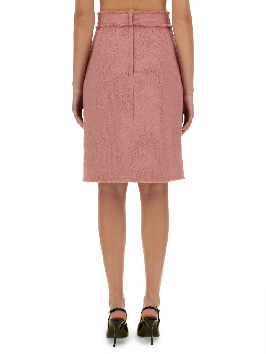 Logo Plaque Frayed Hem Midi Skirt