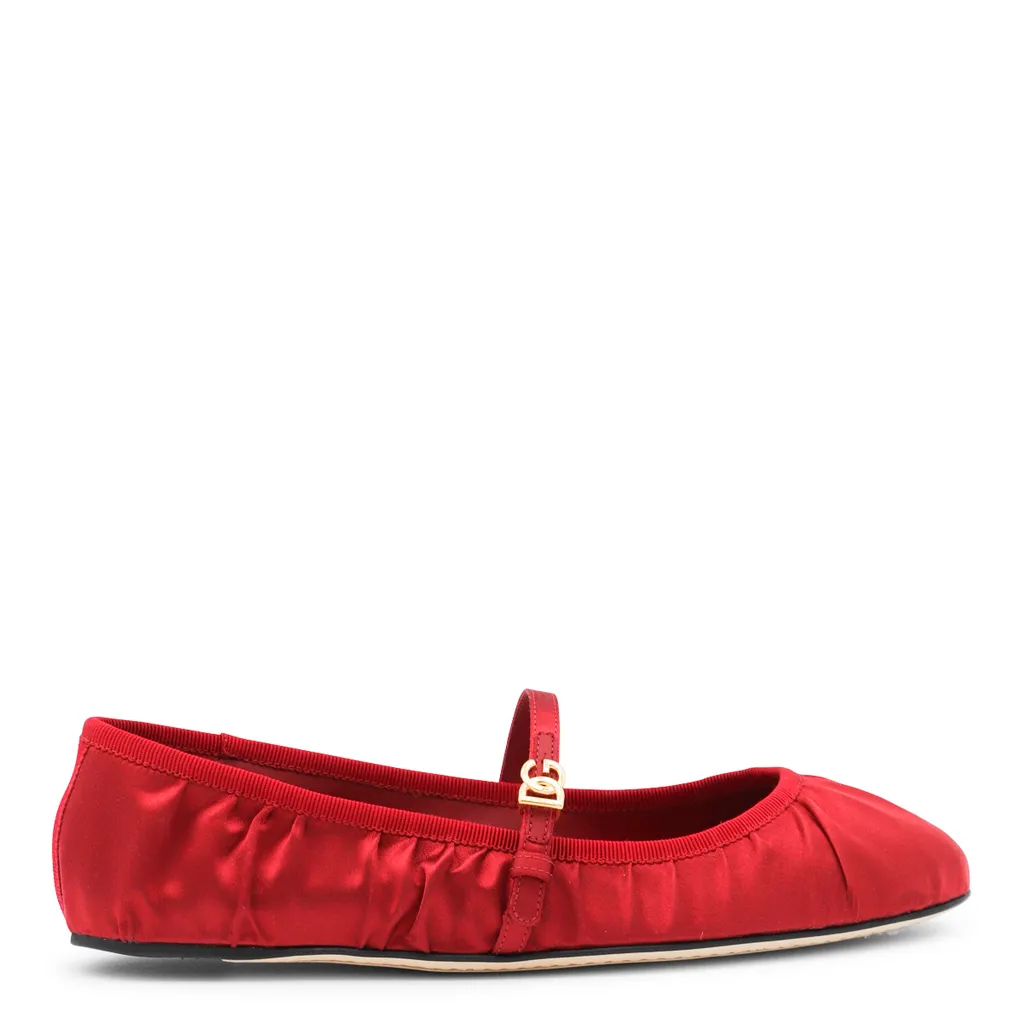 Dg Logo Plaque Satin Ballet Flats