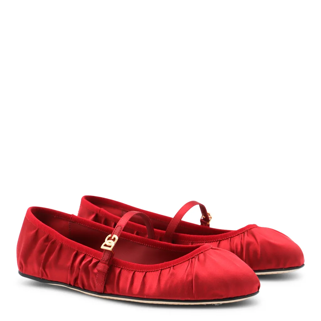 Dg Logo Plaque Satin Ballet Flats