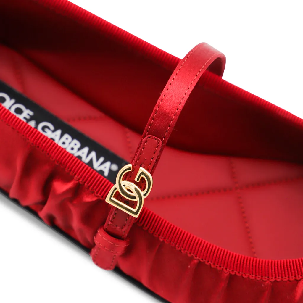 Dg Logo Plaque Satin Ballet Flats