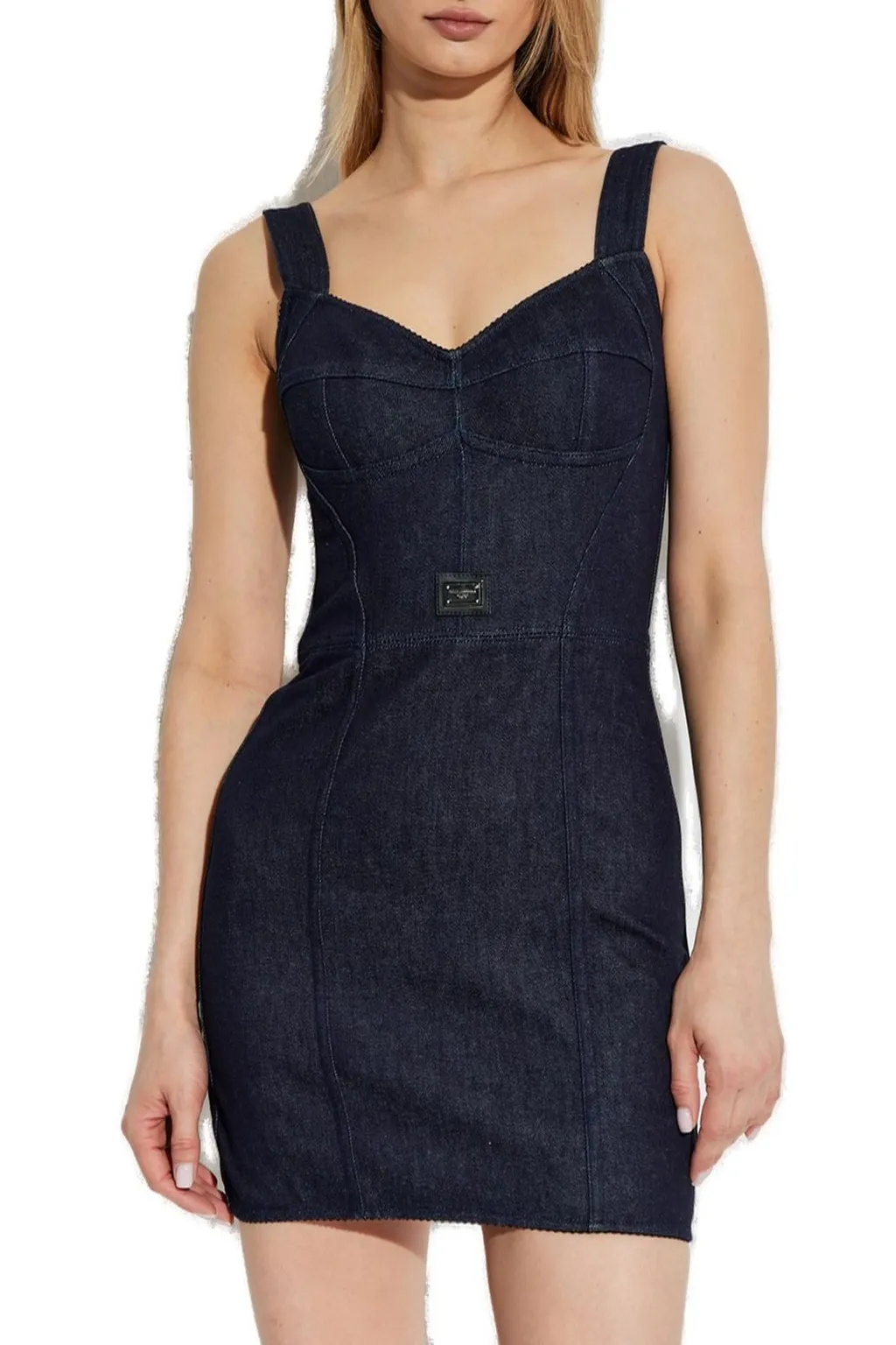 Logo Plaque Mini Denim Dress