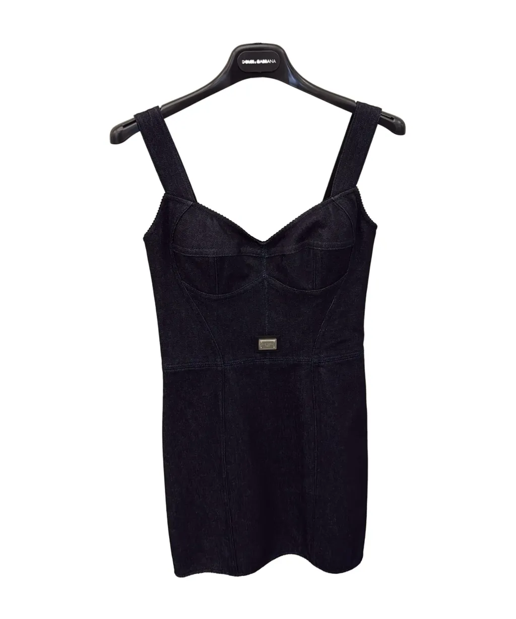 Logo Plaque Mini Denim Dress