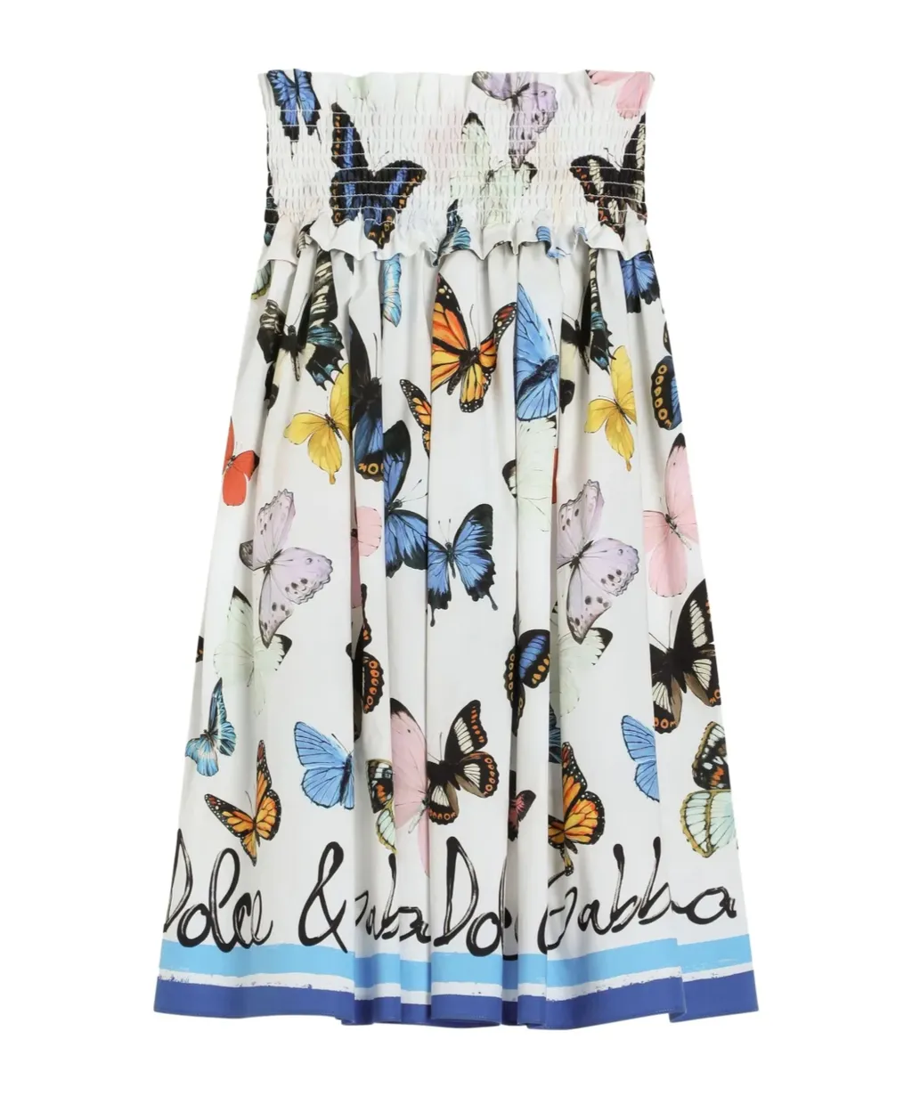 Butterfly-Print Poplin Skirt