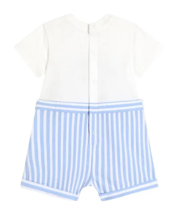 Striped Seersucker And Jersey Romper Suit