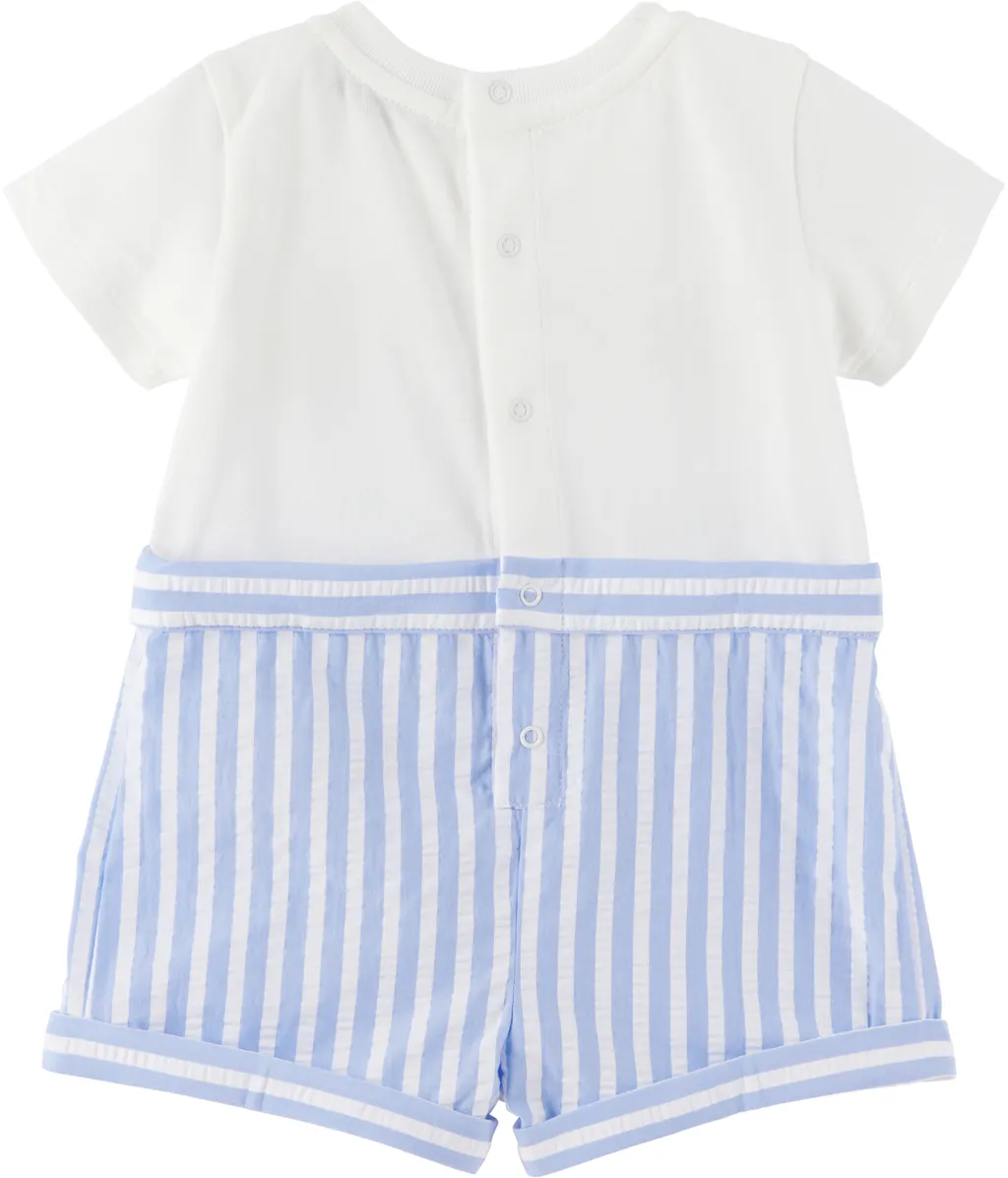 Striped Seersucker And Jersey Romper Suit