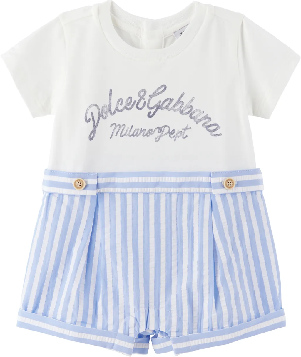 Striped Seersucker And Jersey Romper Suit