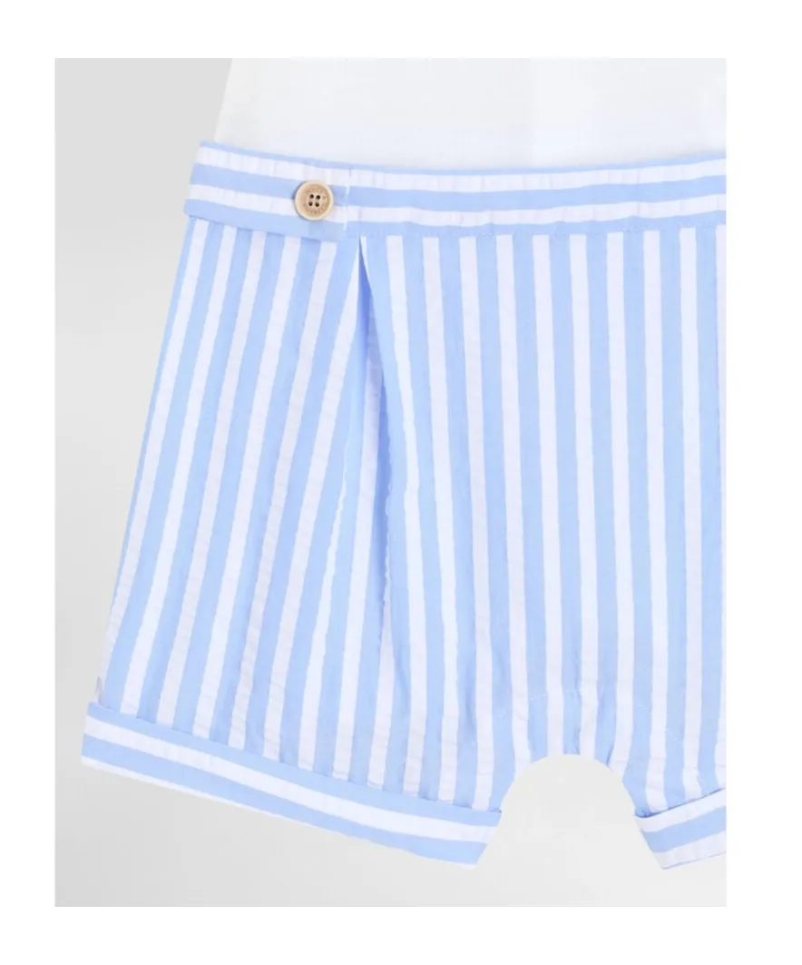 Striped Seersucker And Jersey Romper Suit