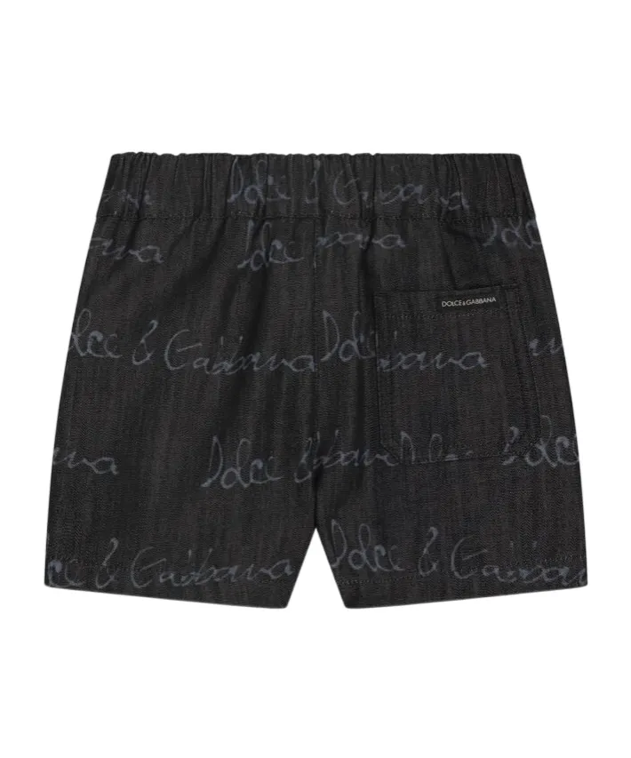 Logo Printed Denim Shorts