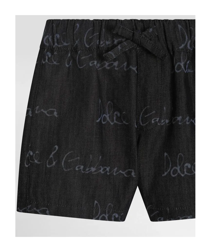 Logo Printed Denim Shorts