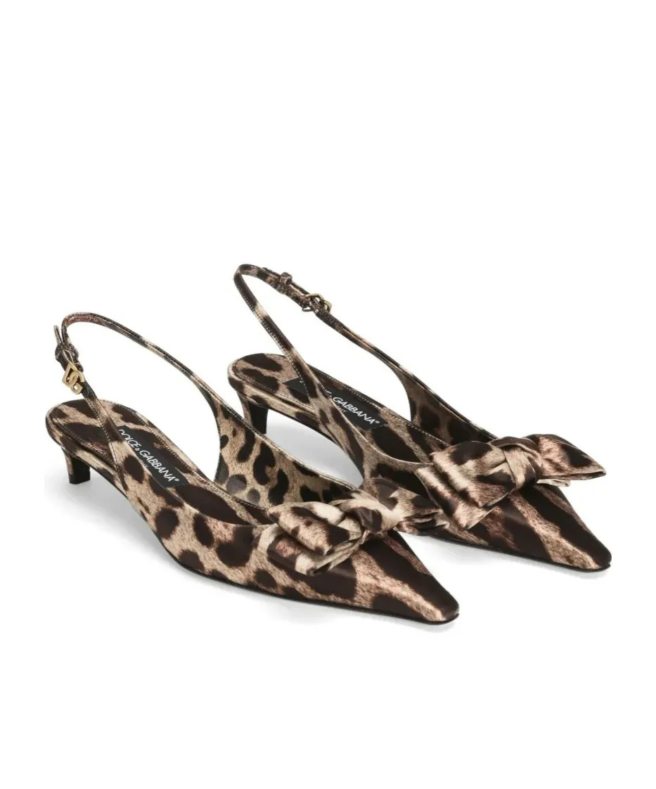 Leopard-Print Satin Slingback Pumps