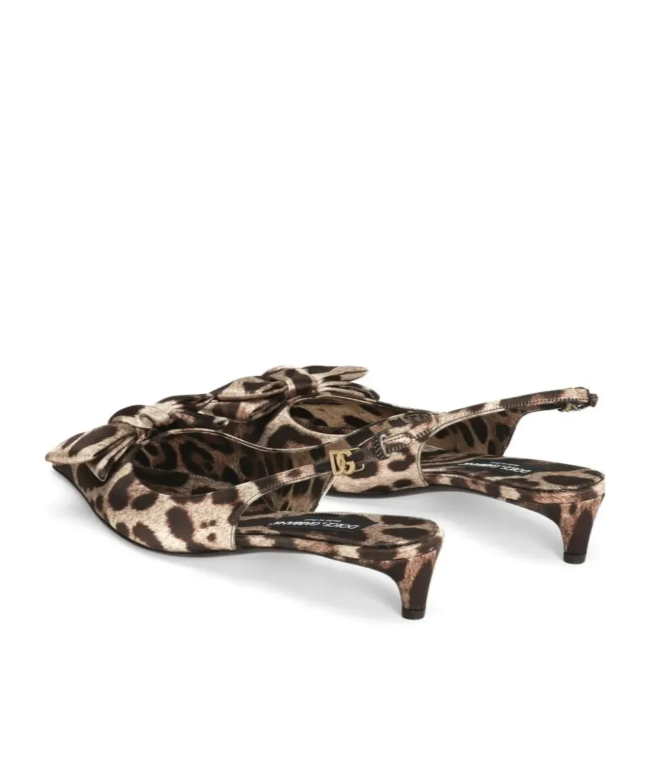 Leopard-Print Satin Slingback Pumps